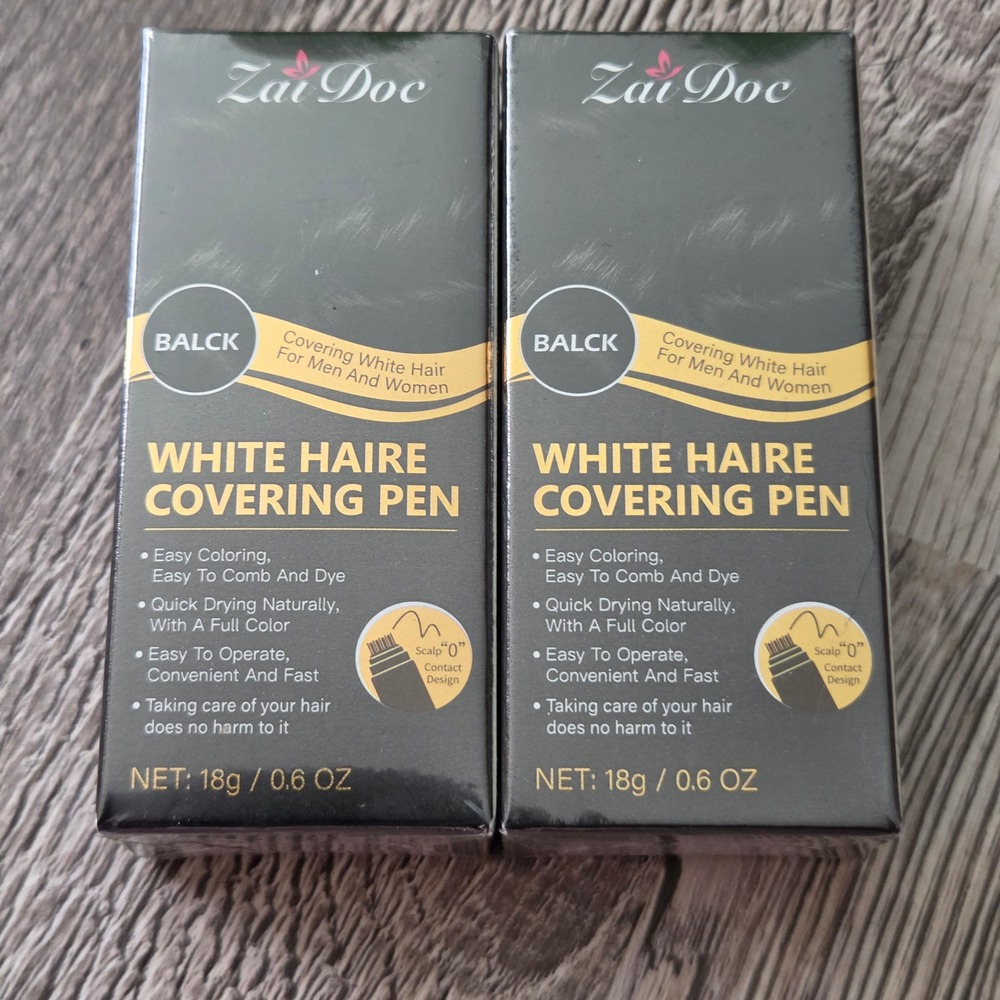 Zai Doc White Hair Covering Pen Black Temporary Root Touch Up 2 Pack ZD6613-1